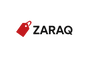 "Design a sleek, modern logo for 'Zaraq' featuring a minimalist style. Incorporate a bold, black font for the brand name in uppercase letters. Add a unique red shopping tag icon to the left of the name. The logo should have clean, sharp lines, with a color scheme of red, black, and white, conveying a sense of sophistication and trust, ideal for a retail or e-commerce store. The design should be eye-catching yet simple, reflecting a high-quality shopping experience."